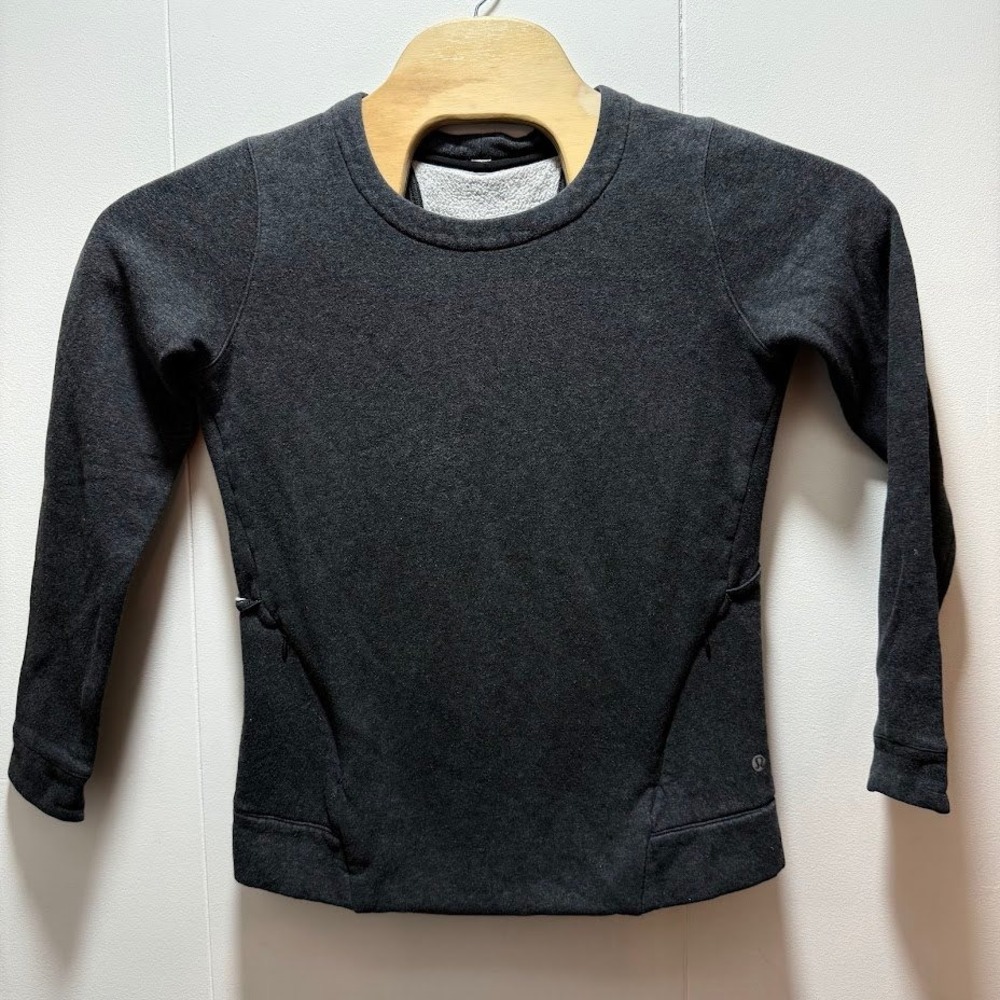 Lululemon Charcoal Grey Open Back Fleece Pullover Sweatshirt Long Sleeve Pockets